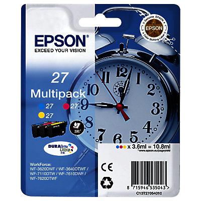 Epson Alarm Clock T2705 Tri-Colour Ink Cartridge Multipack, Pack of 3 Epson Alarm Clock T2705 Tri-Colour Ink Cartridge Multipack, Pack of 3